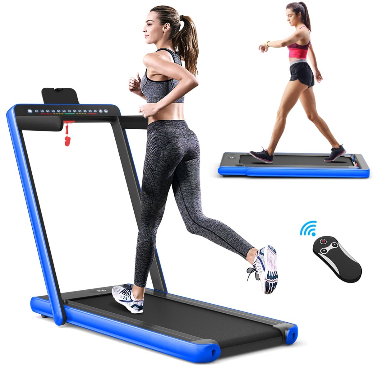 CostwayTapis de Course Pliable 0,75HP Double Affichage LED APP et Télécommande Vitesse Motorisé 12 km/h Surface 40x100cm Bleu