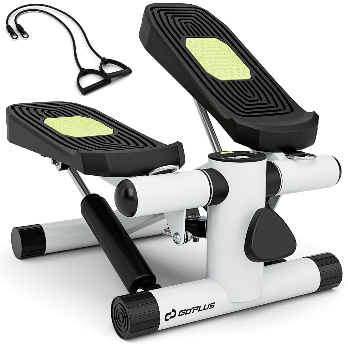 CostwayMini Stepper pour Exercice à la Maison Machine à Marcher avec Bandes de Résistance Hauteur Réglable et Pédales Antidérapantes Blanc