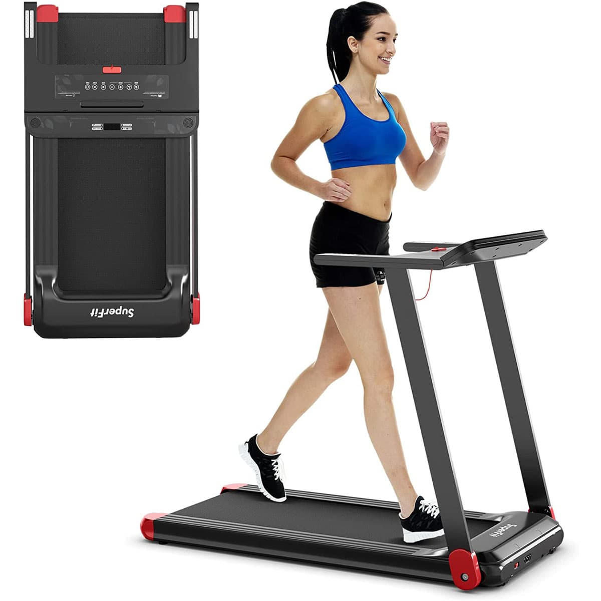 CostwayTapis de Course Electrique Tapis de Fitness Pliable avec Application de Contrôle Haut-Parleur Bluetooth 12 Programmes Prédéfinis Affichage LCD