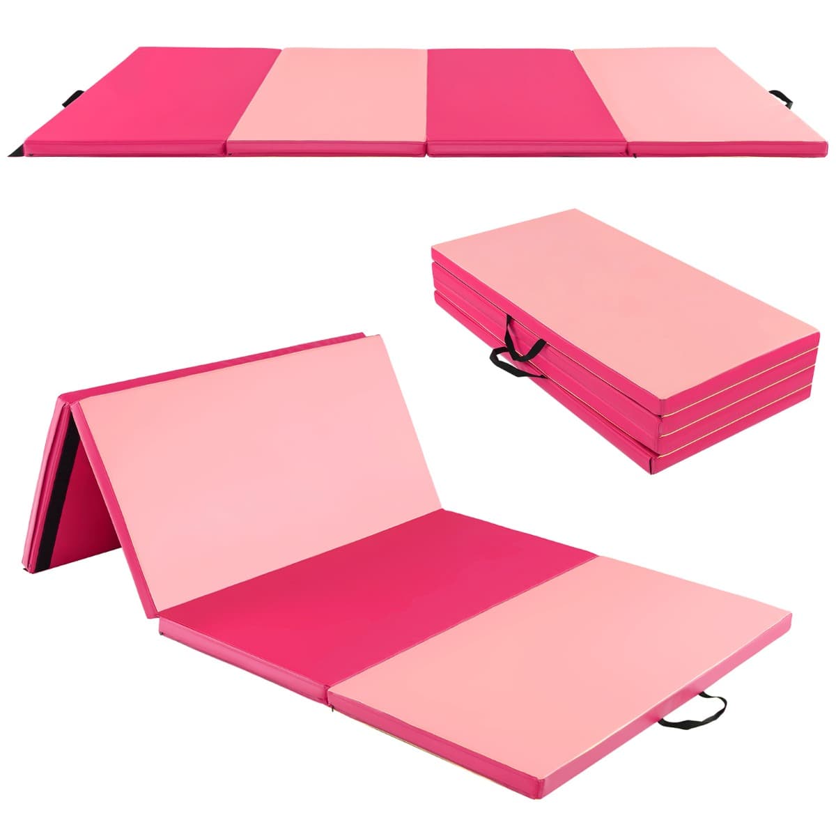 CostwayTapis de Gymnastique Pliable Tapis Portable pour Fitness Yoga Sport Exercice en EPE et PU 240x116x5cm Rose+Violet