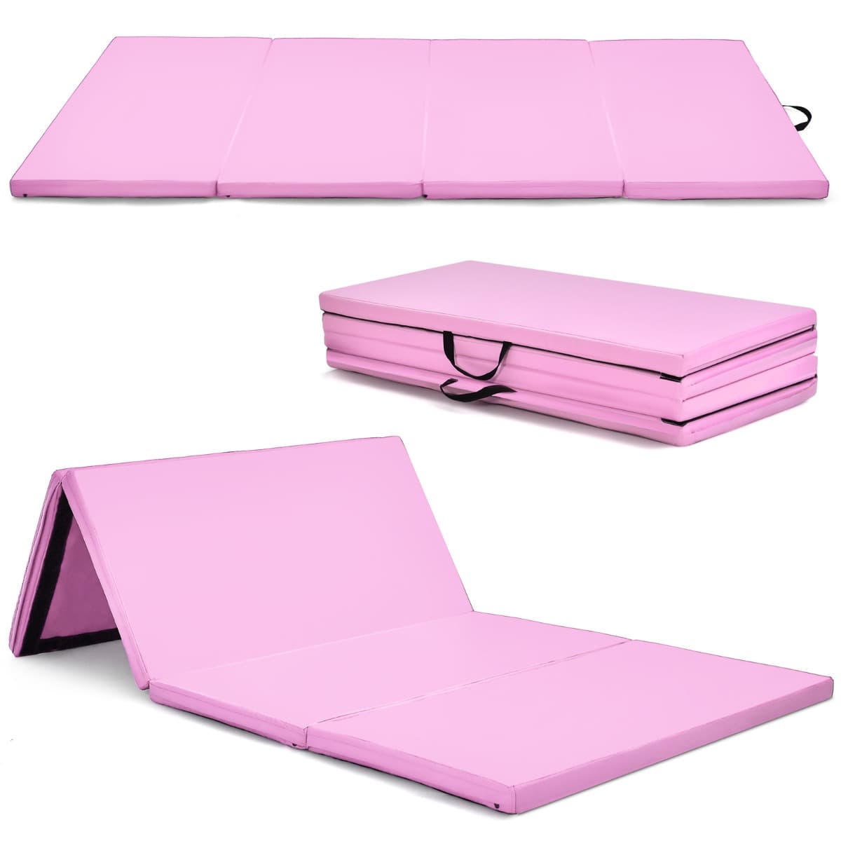 CostwayTapis de Gymnastique Pliable Tapis Portable pour Fitness Yoga Sport Exercice en EPE et PU 240x116x5cm Rose