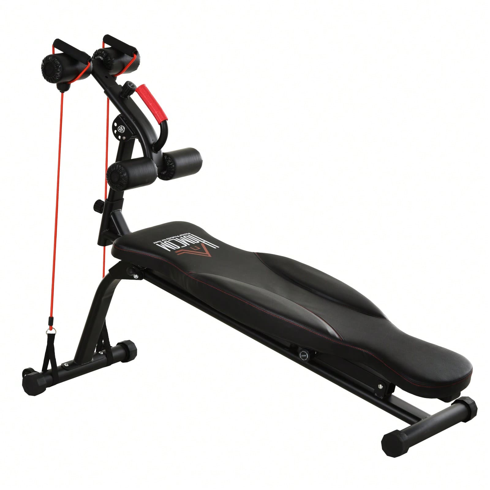 HOMCOM Banc de musculation pliable inclinable multifonction banc Fitness sit-up bandes d'extension latérales + poignée traction acier revêtement