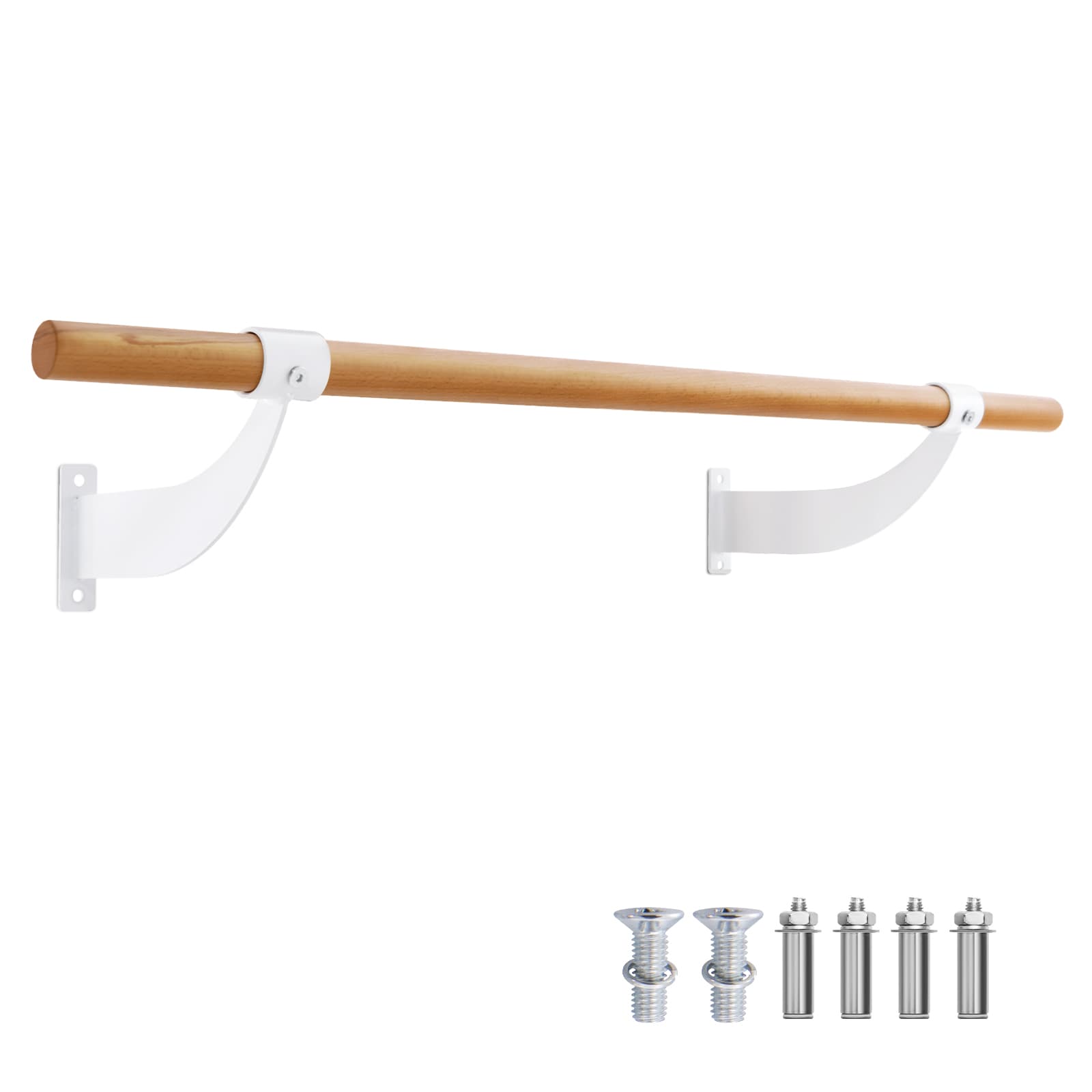 CostwayBarre de Danse Murale 120 cm Hauteur Fixe Ø 38 mm en Bois de Hêtre pour Yoga Etirements Exercice Blanc